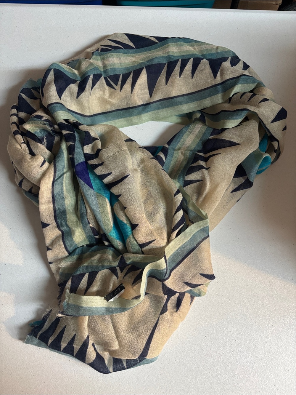 J. Crew Blue, Cream and Mint Striped Scarf